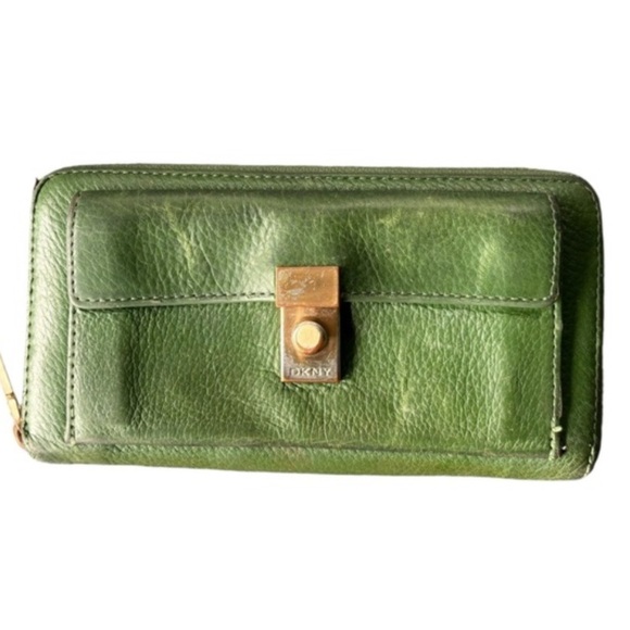 DKNY Green Leather Zip Around Wallet Rectangular Wallet - Picture 9 of 12